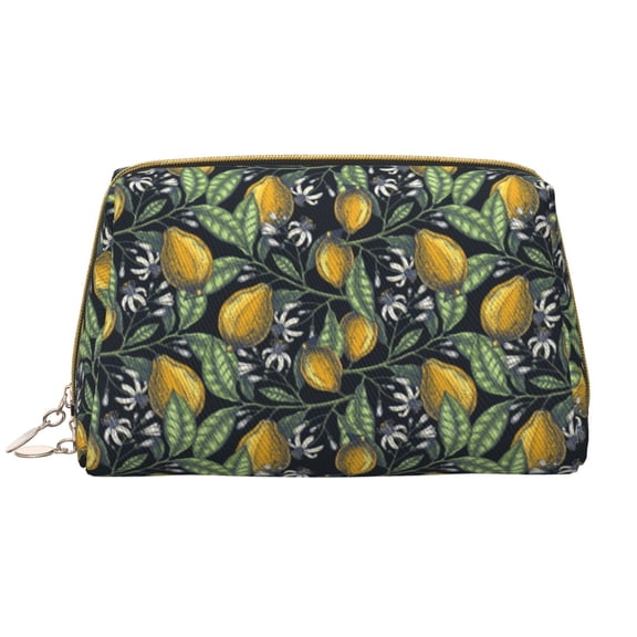Rateoe Hand Drawn Citrus Fruits Elegant Lemons for Travel Makeup Bag,Large Capacity Cosmetic Bags for Women,Waterproof Portable Pouch Open Flat Toiletry Bag Make up Organizer