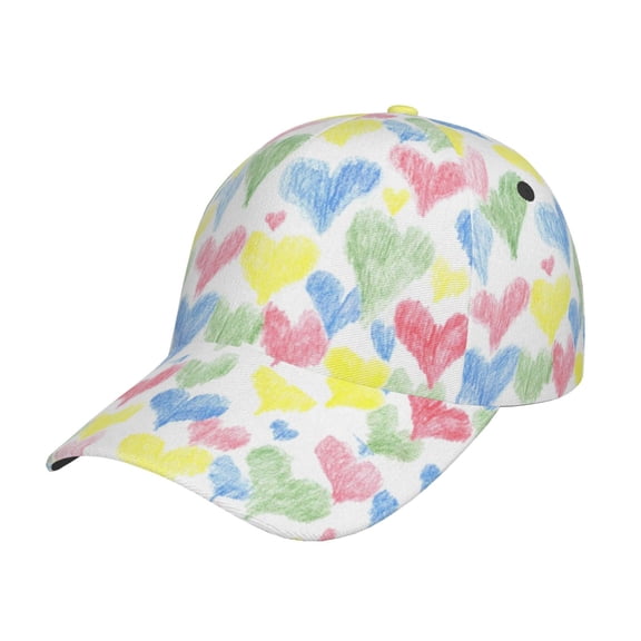 Rateoe Hand Drawn Colored Hearts Pattern Men’s Baseball Cap – Adjustable Curved Brim Hat, Soft Cotton Sports Cap for Outdoor, Casual, and Everyday Wear, Comfortable & Breathable