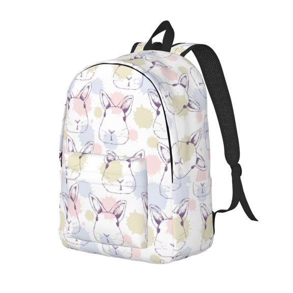 Rateoe Hand Drawn Rabbit Pattern Durable Canvas Backpack for Men & Women – Stylish & Lightweight – Adjustable Straps, Multiple Pockets – Fits 15-17 Inch LaptopsSmall