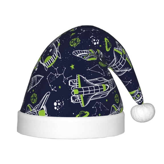 Rateoe Hand Drawn Rockets Santa Hat Confortable Christmas Hat for Christmas Party Favors Fit for Kids