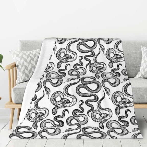 Rateoe Hand Drawn Snake Pattern Flannel Throw Blanket, Ultra-soft Blanket for Bed, Couch, Car, Hypoallergenic Anti-pilling blanket-40"x30"(Vertical)