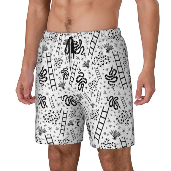 Rateoe Hand Drawn Snake Pattern Men’s Swim Shorts with Compression Liner – Double-Layered Quick-Dry Swimwear, Comfortable & Stretchy Beach Shorts-3X-Large