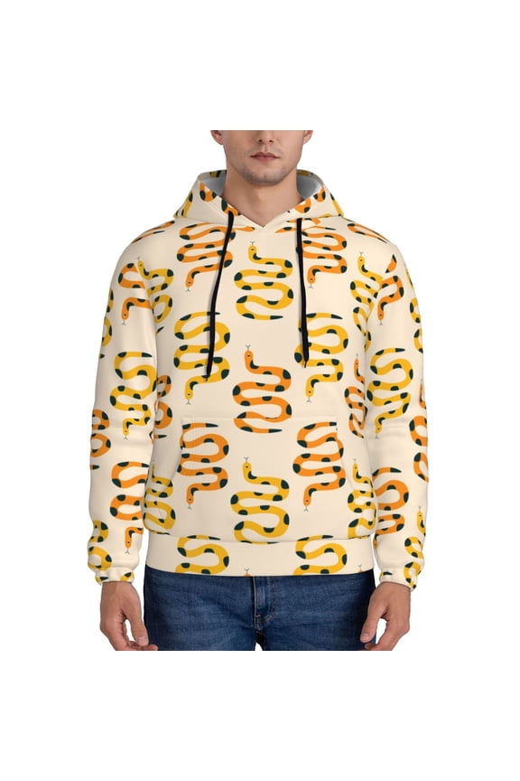 Hand Drawn Snake Pattern Mens Hoodie, Pullover Hooded Sweatshirt, Kangaroo Pocket Hoodie Ideal for Daily Wear, Travel and Home-4X-Large