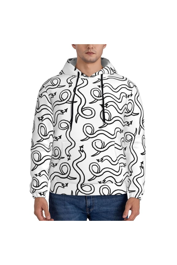 Hand Drawn Snake Pattern Mens Hoodie, Pullover Hooded Sweatshirt, Kangaroo Pocket Hoodie Ideal for Daily Wear, Travel and Home-Large