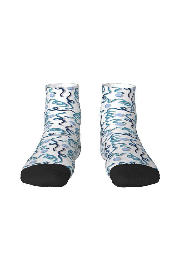 Hand Drawn Snake Pattern Quarter Crew Socks,Toe Seamed Ankle Socks,Cotton Cushioned Breathable Athletic Crew Sports Socks