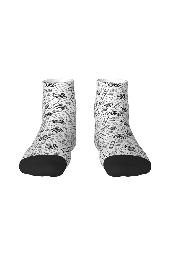 Hand Drawn Snake Pattern Quarter Crew Socks,Toe Seamed Ankle Socks,Cotton Cushioned Breathable Athletic Crew Sports Socks