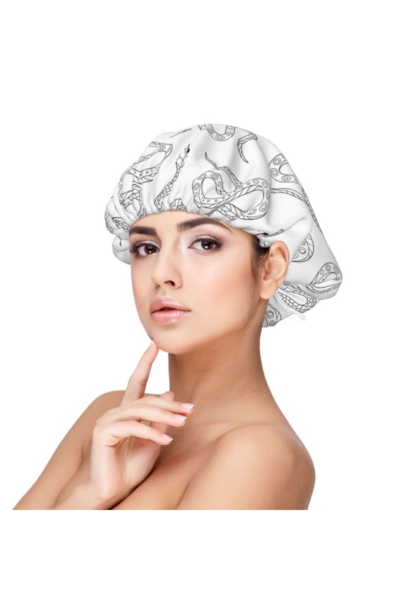 Hand Drawn Snake Pattern Silk Satin Hair Bonnet for Sleeping, Adjustable Sleep Cap Turban for Women , Curly Straight Hair Long Large Braid