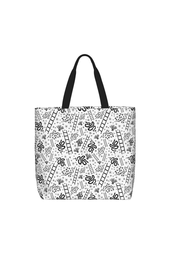 Hand Drawn Snake Print Lightweight Tote Bag for Women, Water-Resistant Shoulder Bag with Zipper, Spacious Casual Handbag for Work, School, Shopping