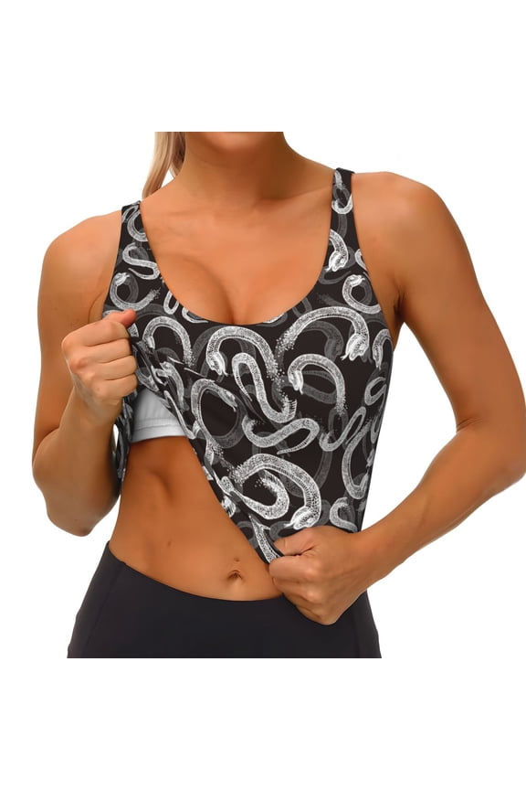 Hand Drawn Snake Print Womens' Sports Bras Scoop Neck Sports Vest- Padded U Back Seamless High Impact Support