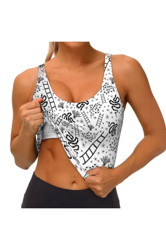 Hand Drawn Snake Print Womens' Sports Bras Scoop Neck Sports Vest- Padded U Back Seamless High Impact Support
