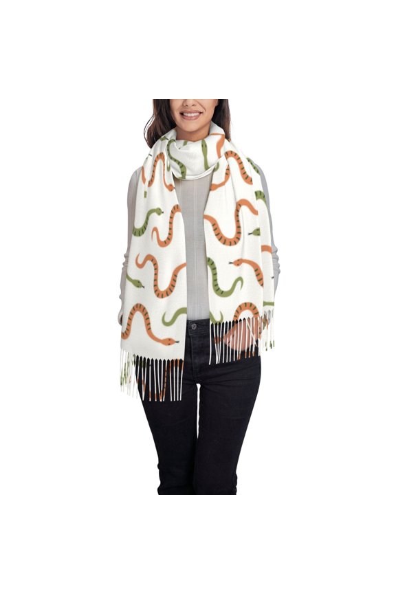 Hand Drawn Snake Women's Traditional Scarf Wrap Tassel Shawl Fringes Neck Head Shawl Retro Scarf
