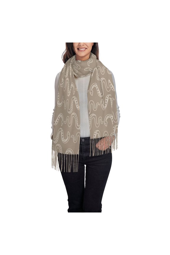 Hand Drawn Snake Women's Traditional Scarf Wrap Tassel Shawl Fringes Neck Head Shawl Retro Scarf