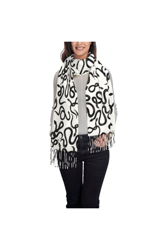 Hand Drawn Snake Women's Traditional Scarf Wrap Tassel Shawl Fringes Neck Head Shawl Retro Scarf