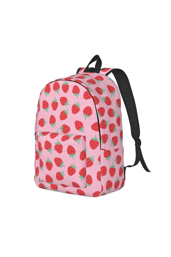Hand Drawn Strawberry Pattern Durable Canvas Backpack for Men & Women – Stylish & Lightweight – Adjustable Straps, Multiple Pockets – Fits 15-17 Inch LaptopsSmall
