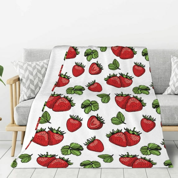 Rateoe Hand Drawn Strawberry Pattern Flannel Throw Blanket, Ultra-soft Blanket for Bed, Couch, Car, Hypoallergenic Anti-pilling blanket-60"x50"(Vertical)
