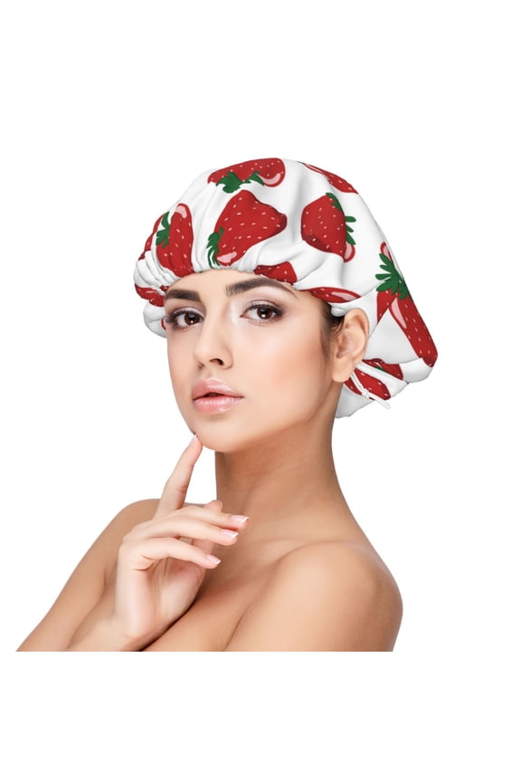 Hand Drawn Strawberry Pattern Silk Satin Hair Bonnet for Sleeping, Adjustable Sleep Cap Turban for Women , Curly Straight Hair Long Large Braid