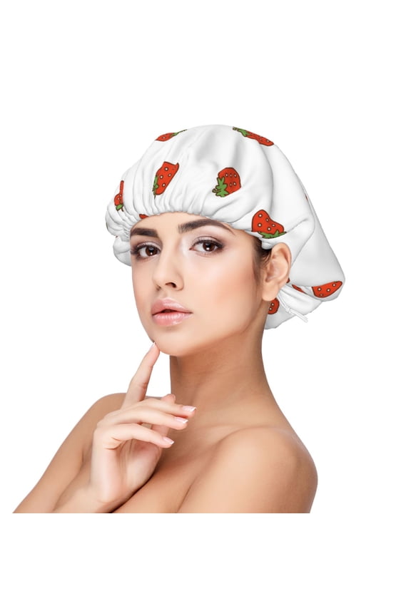 Hand Drawn Strawberry Pattern Silk Satin Hair Bonnet for Sleeping, Adjustable Sleep Cap Turban for Women , Curly Straight Hair Long Large Braid