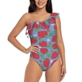 thumbnail image 1 of Rateoe Hand Drawn Strawberry Pattern Women One Piece Swimsuits Tummy Control One Shoulder Bathing Suits Ruffle Swimwear-Small, 1 of 6