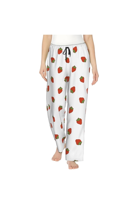 Hand Drawn Strawberry Pattern Women’s Ultra-Soft Comfy Pajama Lounge Pants Sleepwear,Comfortable Lounge Wear,lightweight Pajamas, Casual Home Wear-X-Large