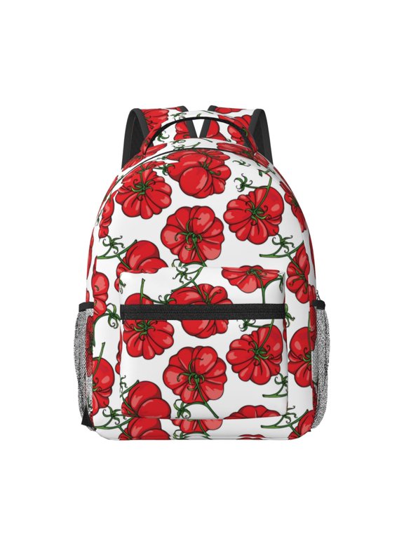 Hand Drawn Tomatoes Pattern Durable Student Backpack Laptop Bag- Ergonomic Design, Waterproof Twill Fabric - Ideal for School, Travel, and Outdoor Activities