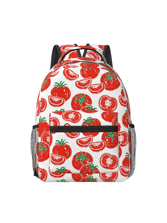 Hand Drawn Tomatoes Pattern Durable Student Backpack Laptop Bag- Ergonomic Design, Waterproof Twill Fabric - Ideal for School, Travel, and Outdoor Activities