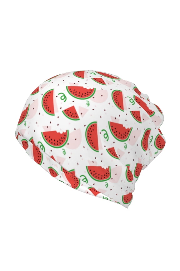 Hand Drawn Watermelon Cotton Slouchy Beanie Hat for Men/Women,Lightweight Oversize Large Thin Skull Cap Night Sleeping Cap