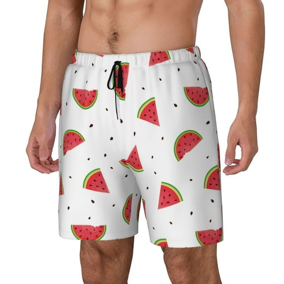 Rateoe Hand Drawn Watermelon Pattern Men’s Swim Shorts with Compression Liner – Double-Layered Quick-Dry Swimwear, Comfortable & Stretchy Beach Shorts-XX-Large