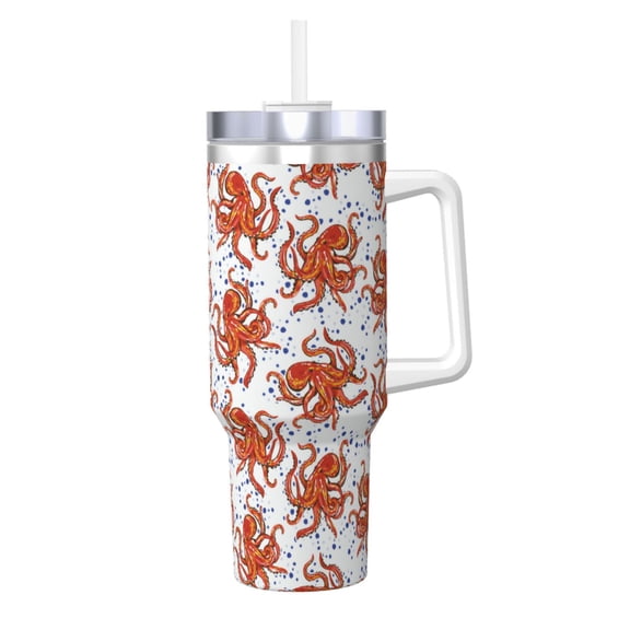 Rateoe Hand drawn octopus Printed 40OZ Ice Bully With Handle - Stainless Steel Travel Cup Portable for Hot & Cold Drinks, Travel, Gym, Home, and Outdoor Activities