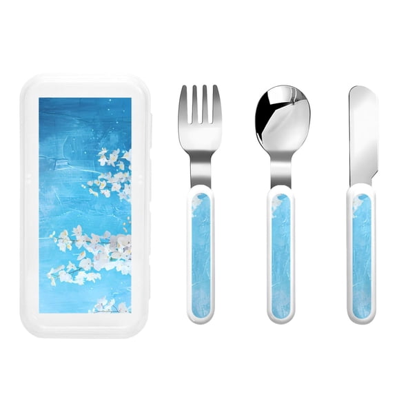 Rateoe Hanging Orchids Floral Blue for Stainless Steel Kids Silverware Set - Child and Toddler Safe Flatware - Children's Knife, Fork And Spoon Set
