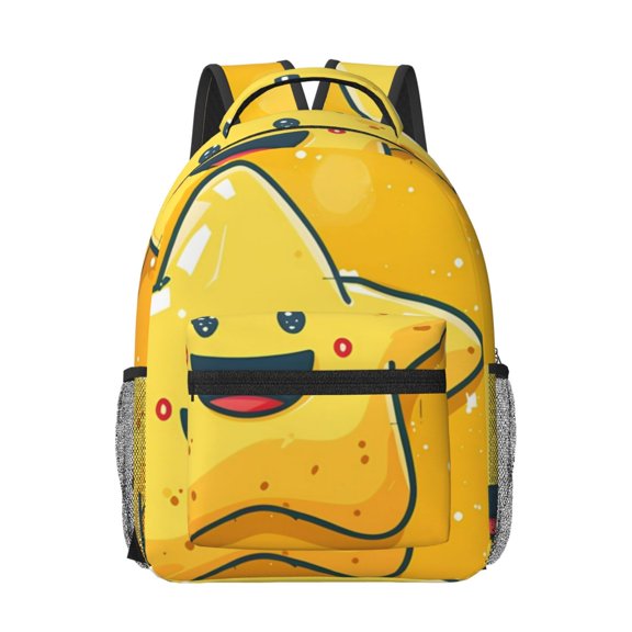 Rateoe Happy Cartoon Star Pattern Durable Student Backpack Laptop Bag- Ergonomic Design, Waterproof Twill Fabric - Ideal for School, Travel, and Outdoor Activities-One Size
