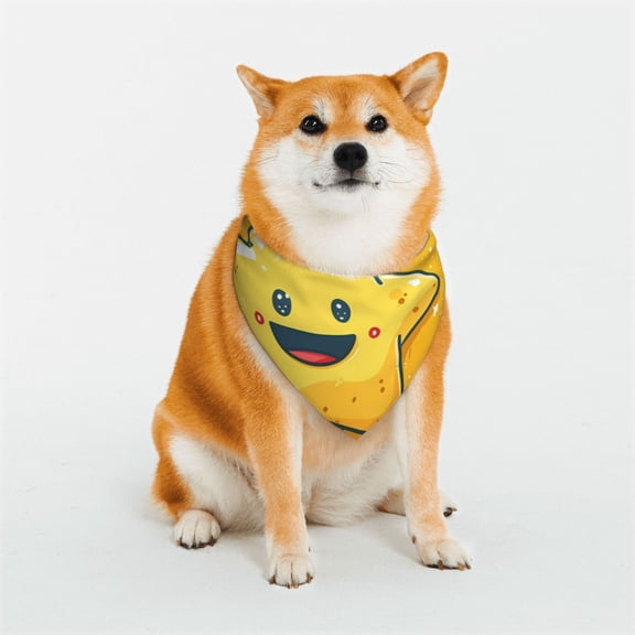 Rateoe Happy Cartoon Star Print Pet Scarf for Dogs and Cats – Stylish Reflective Design, Breathable & Durable Pet Bandana with Quick-Release Buckle-Small