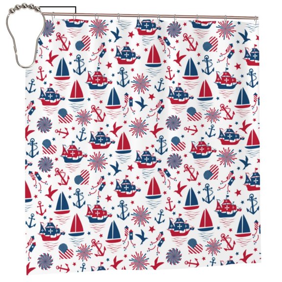 Rateoe Happy Columbus Day Shower Curtain - Fancy Bathroom Shower Curtain Sets - Waterproof Shower Curtain with Hooks with 12 Plastic Hooks 72x72 Inches