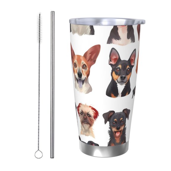Rateoe Happy Dog Faces Collage Printed Car Guy Gifts for Men Women Tumbler - 20oz/590ml Double Wall Vacuum Insulated Stainless Steel Travel Tumbler Cups with Lid & Straw-Straw Two-piece Set