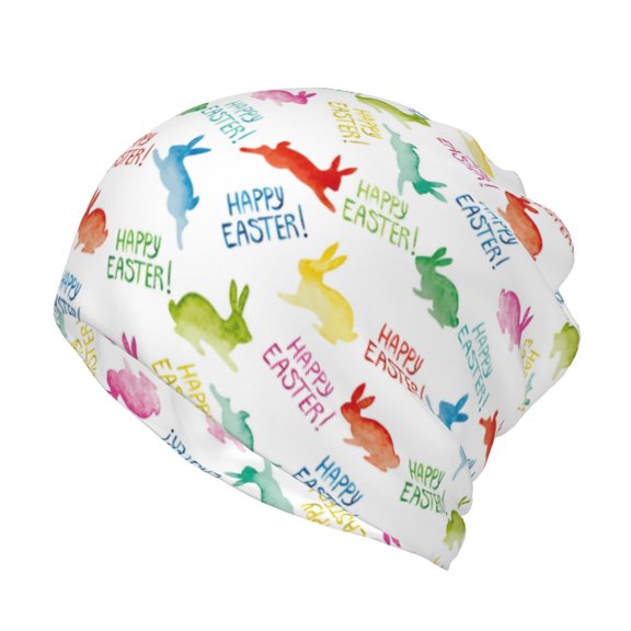 Rateoe Happy Easter Rabbit Cotton Slouchy Beanie Hat for Men/Women,Lightweight Oversize Large Thin Skull Cap Night Sleeping Cap