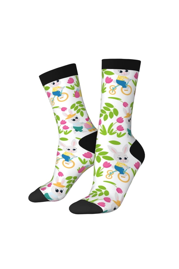 Happy Easter for Women Casual Calf Socks - Cute Crew Socks - Thin Soft Above Ankle Socks Size 5-11
