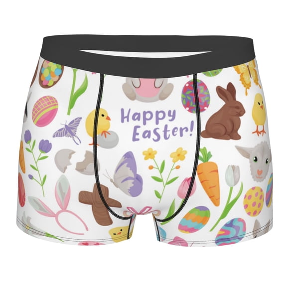 Rateoe Happy Easter1 Mens Boxer Briefs Poly Spandex Performance Boxer Briefs Underwear Hem Boxer Briefs - XX-Large