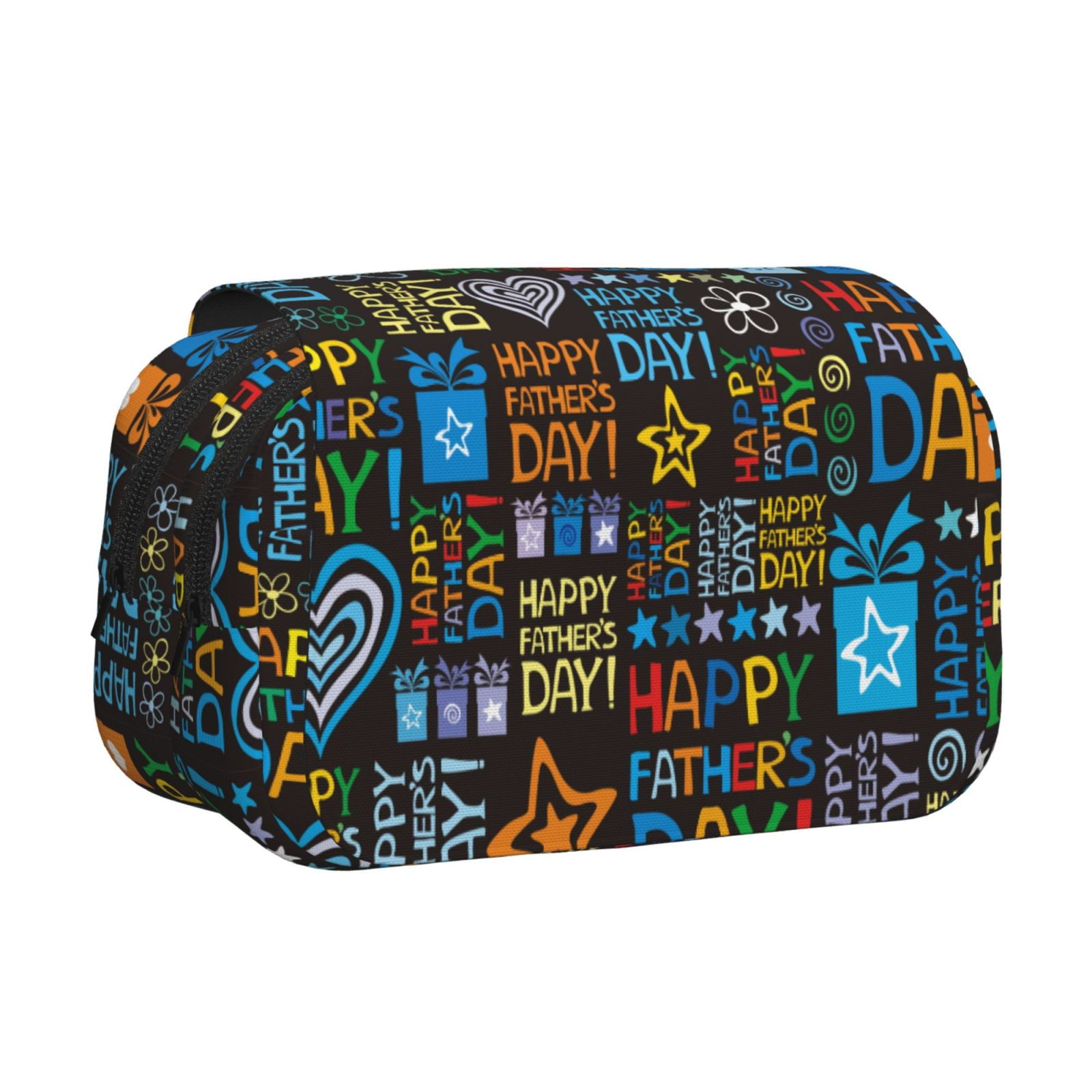 Rateoe Happy Father Day Pattern Double Clamshell Pen Case, Storage Organizer with Two Zipper Compartments– Holds Up to 50 Pencils & Pens
