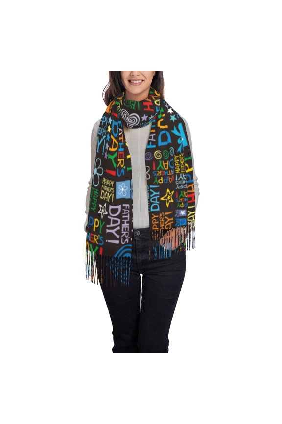 Happy Father Day Women's Traditional Scarf Wrap Tassel Shawl Fringes Neck Head Shawl Retro Scarf