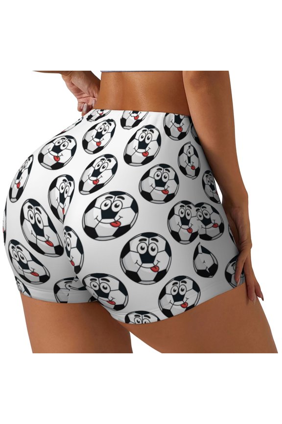 Happy Football Printed Power Workout Shorts for Women Tummy Control Squat Proof Ribbed Thick Seamless Scrunch Active Short-XX-Large
