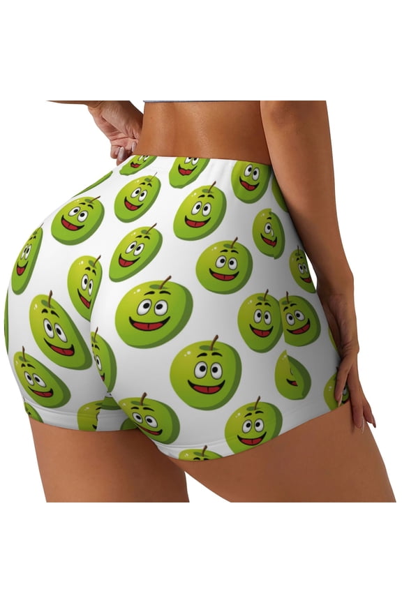 Happy Fruit Printed Power Workout Shorts for Women Tummy Control Squat Proof Ribbed Thick Seamless Scrunch Active Short-XX-Large