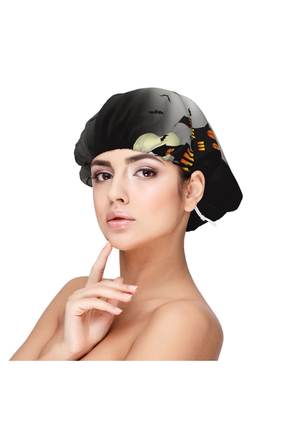 Happy Halloween 1 Pattern Silk Satin Hair Bonnet for Sleeping, Adjustable Sleep Cap Turban for Women , Curly Straight Hair Long Large Braid