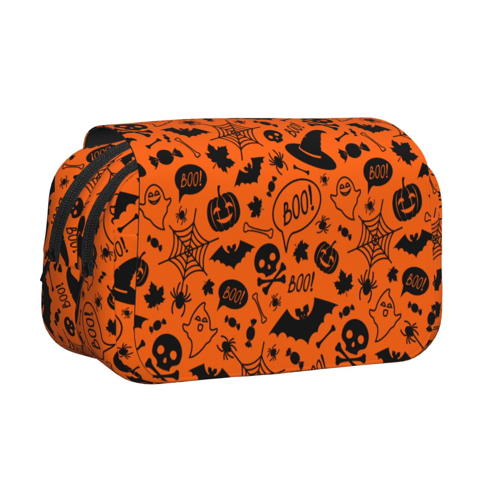 Rateoe Happy Halloween Pattern Double Clamshell Pen Case, Storage Organizer with Two Zipper Compartments– Holds Up to 50 Pencils & Pens