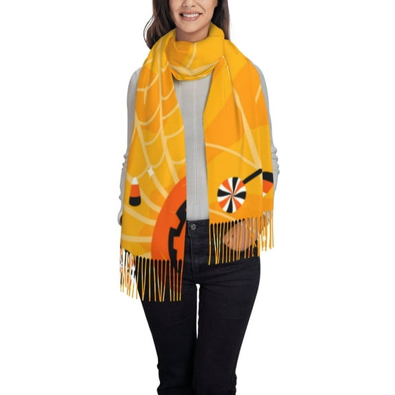 Rateoe Happy Halloween Women's Traditional Scarf Wrap Tassel Shawl Fringes Neck Head Shawl Retro Scarf