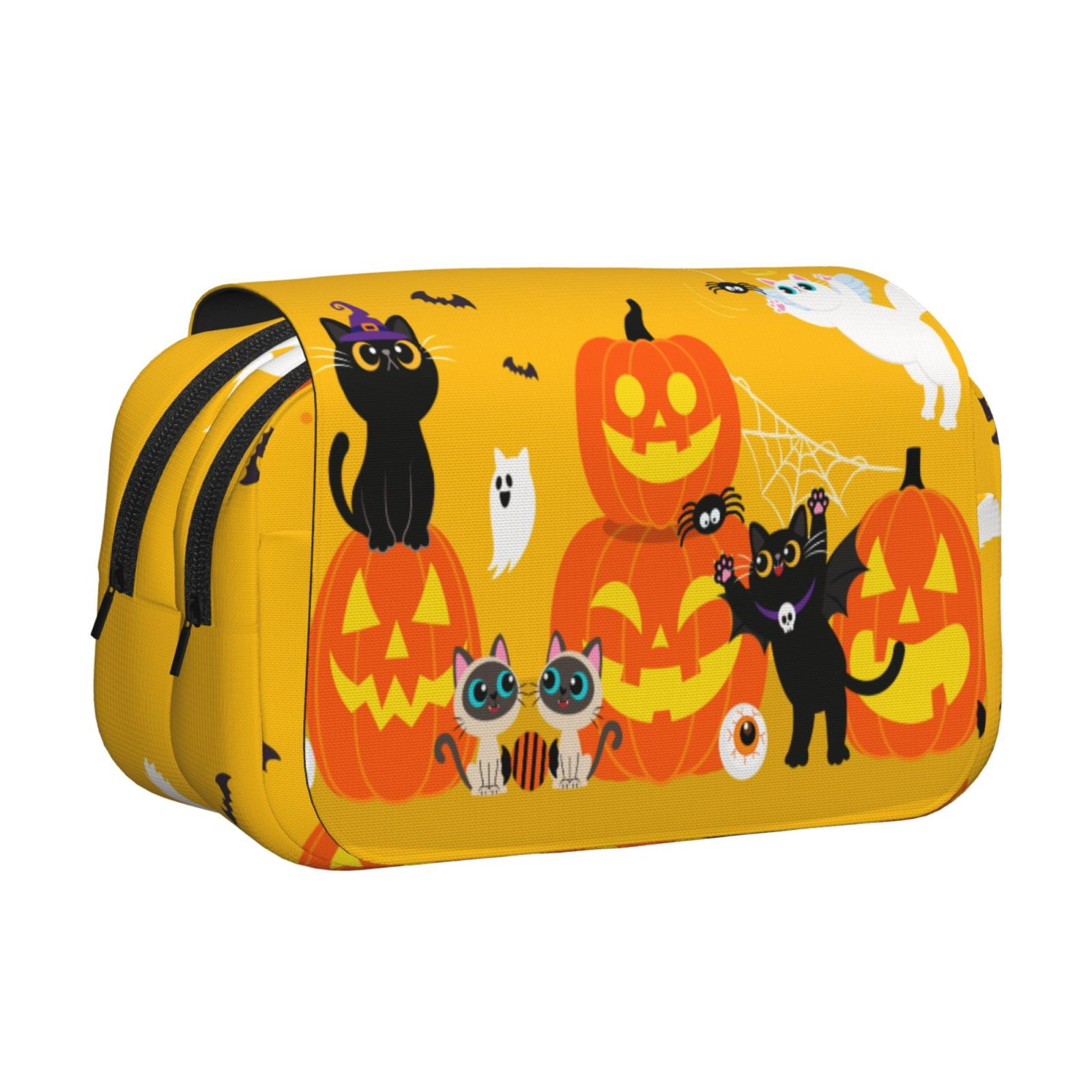 Rateoe Happy Halloween1 Pattern Double Clamshell Pen Case, Storage Organizer with Two Zipper Compartments– Holds Up to 50 Pencils & Pens