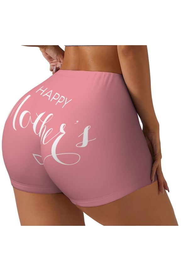 Happy Mother's Day Printed Power Workout Shorts for Women Tummy Control Squat Proof Ribbed Thick Seamless Scrunch Active Short-Small