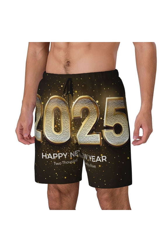 Happy New Year 2025 E Pattern Men’s Swim Shorts with Compression Liner – Double-Layered Quick-Dry Swimwear, Comfortable & Stretchy Beach Shorts-Medium
