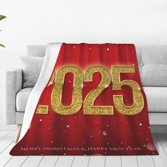 Rateoe Happy New Year 2025 F Print Fuzzy Fleece Throw Blanket Extra Large,Super Soft,Fluffy and Warm Blankets for Couch,Bed,All Season Use (50"x40")