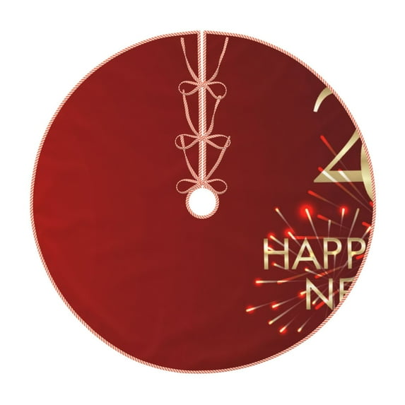 Rateoe Happy New Year 2025 Pattern Christmas Tree Skirt with Ties, Christmas Tree Decorations, Farmhouse Christmas Decor Xmas Holiday Decorations-48"
