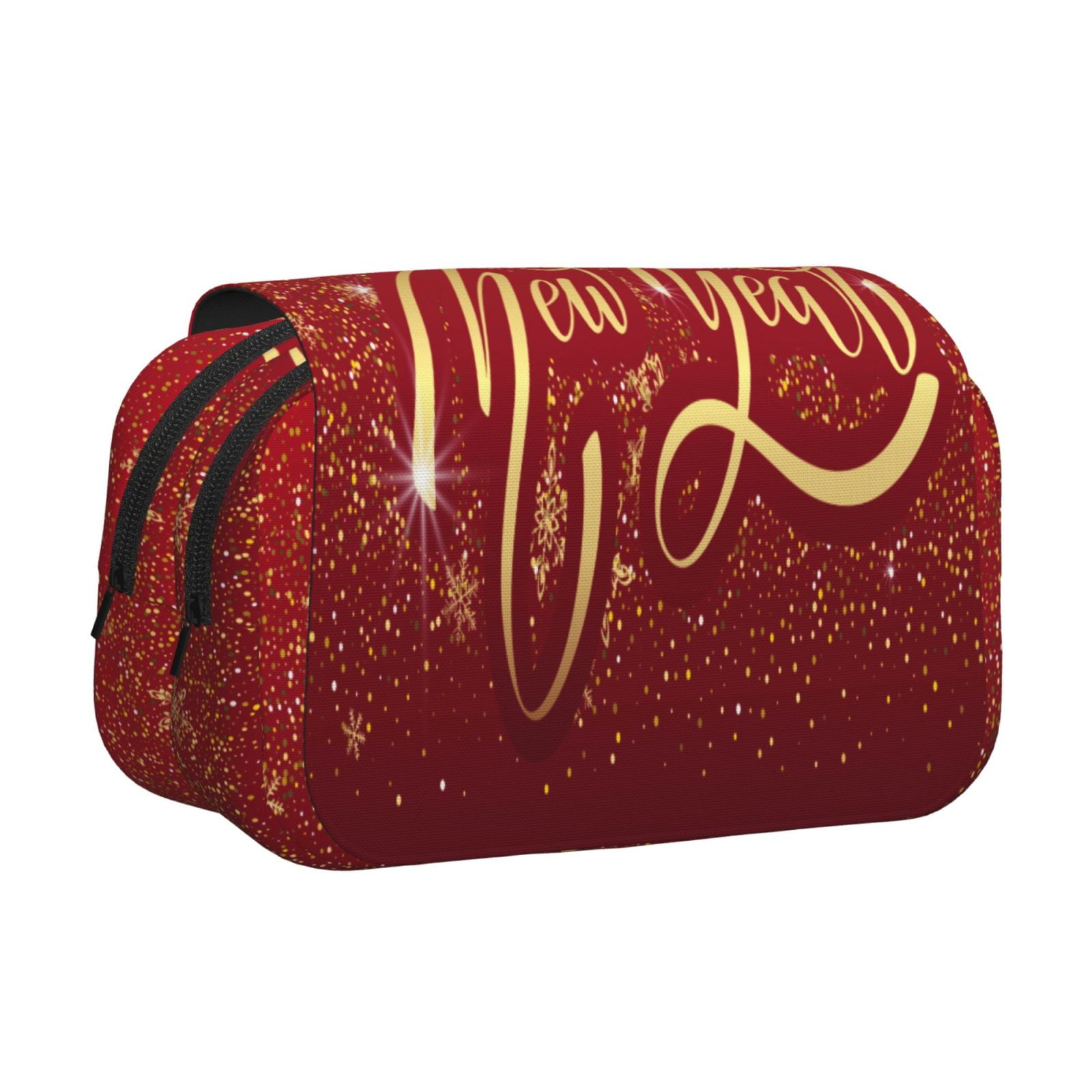 Rateoe Happy New Year Pattern Double Clamshell Pen Case, Storage Organizer with Two Zipper Compartments– Holds Up to 50 Pencils & Pens