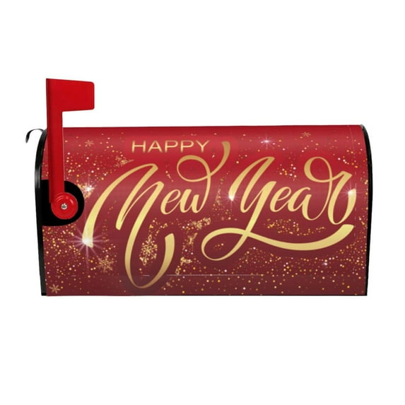 Rateoe Happy New Year2 Printed Mailbox Covers - Easy to Install Fall, Winter, Spring, Summer Mailbox Cover - Weather and UV-Resistant Mailbox Decor - Mailbox Magnetic Covers-21x18 in